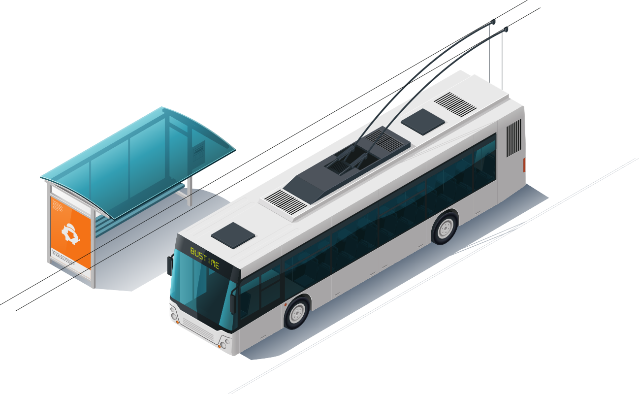troleibusas šalia stotelės